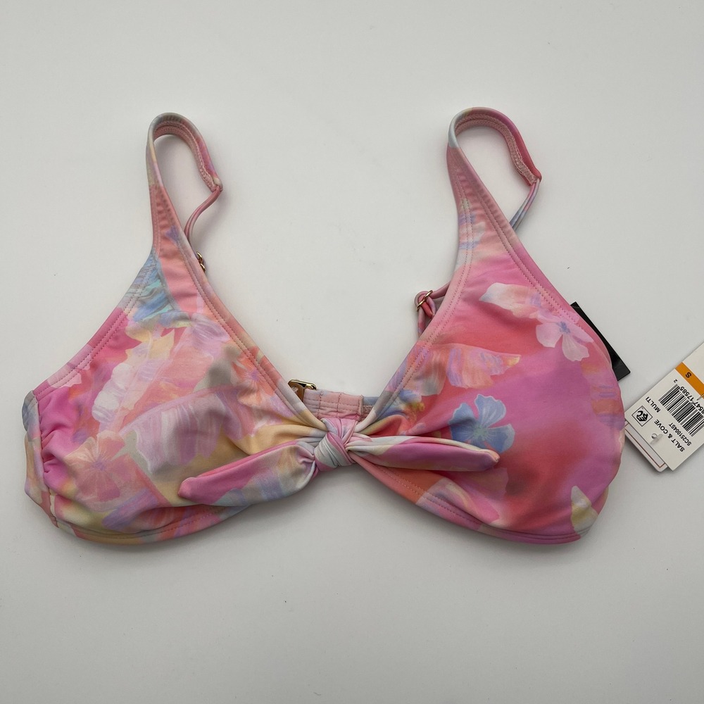 Salt & Cove Bikini Top Womens Small Multi Pink‎ Floral Tie Front SC251004ST NEW